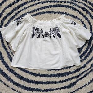 White Off-Shoulder Embroidered Top